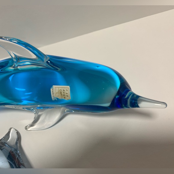 Crystal Blue Dolphin Fifth Avenue Art Glass Blue & Clear Set of 2 Dolphins - Picture 13 of 16